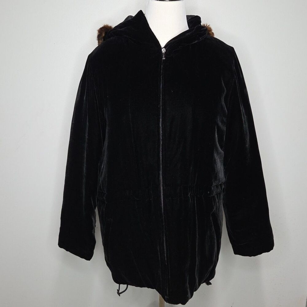 Black Label Lauren by Ralph Lauren Velvet Faux-Fur Hooded Puffer Parka Coat S